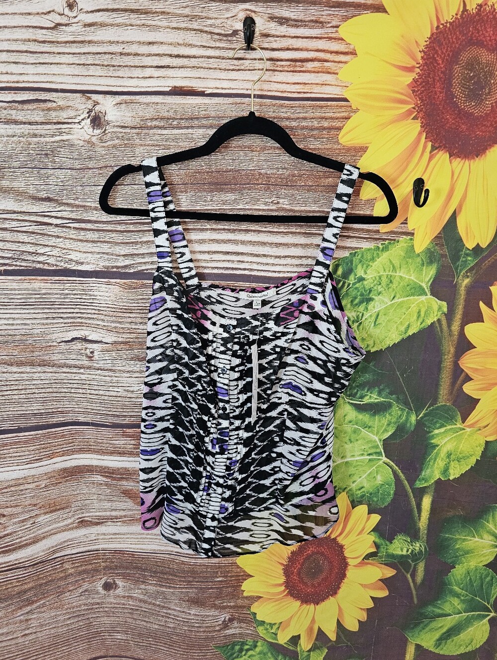 Abstract Animal Print Tank Top with Purple Accents - Women